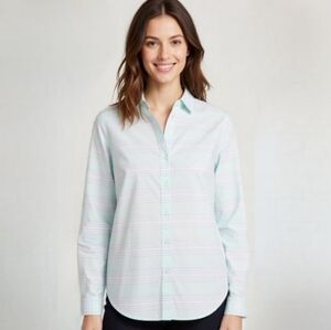 L.L. Bean Cotton Mint Green Light Blue Striped Button Down Shirt Size Large